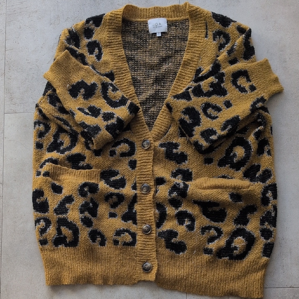 J.O.A. Mustard and Black Leopard Cardigan
